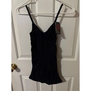 Sensil Womens Black Seamless Shapewear Bodysuit Mid Thigh Shaper M/L NEW